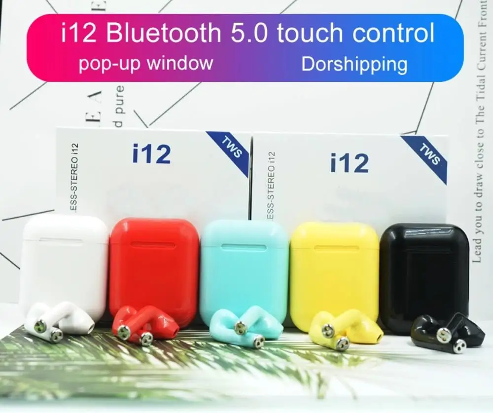 Оригинальные i12 TWS беспроводные bluetooth наушники 5 0 сенсорные настоящие стерео