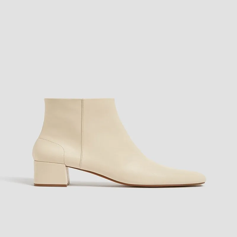 Women's Ecru Square Toe Heeled Ankle Boots 11102641