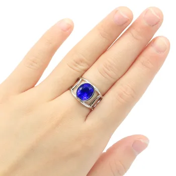 

16X13mm 2020 New Arrival Created Deep Blue Sapphire Gfit For Woman's Silver Rings