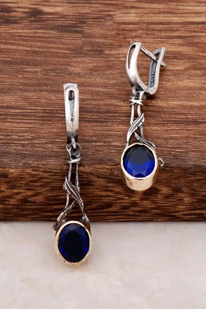 

Sapphire Zircon Ivy Design Handmade Silver Earring 4254 High Quality Hand Made Original Silver Jewellery