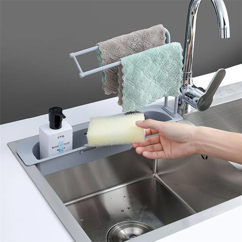 U6bd4f3cbd1564d89bb0d21cab04e6d8ed Kitchen Sink Drain Rack Creative PP Gel Drainage Rack Tableware Sponge Soap Drying Telescopic Sink Holder Storage Drain Basket Mallzona