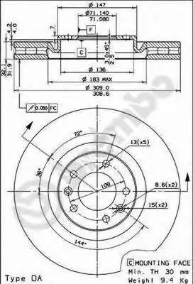 BREMBO Диск тормозной передн PEUGEOT: 607 00
