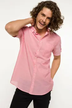 

DeFacto Men Fashion Simple Shirts Short Sleeve Solid Shirts Mens Casual Lapel Collar Casual Shirt New - I3041AZ18SMRD38-I3041AZ18SM