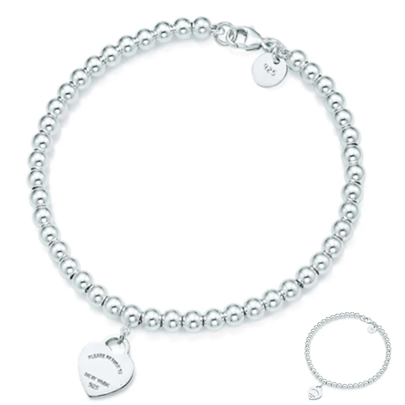 

100% 925 Silver Heart Bracelets&bracelet For Women Bead Love tag Genuine Original Charm Heart love Brand Statement Jewelry gift