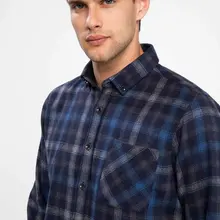 Дефакто мужская клетчатая рубашка с длинным рукавом мужская Осенняя темная сетчатая рубашка с карманами с отложным воротником мужская повседневная Shirts-J1656AZ18WN