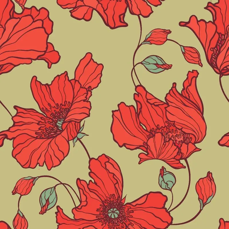 Poppy Flowers Buds природа Лето Цветочный Сад классический цветочный узор работа коралловый зеленый занавеска для душа