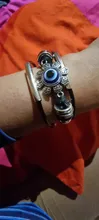 Pulsera de cuero para hombre y mujer, brazalete de joyería con varias capas, estilo Punk turco, mal de ojo, de acero inoxidable