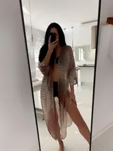 Traje de baño cubierta de gasa a rayas para mujer, Kimono Sexy bohemio de talla grande, ropa de playa, vestido de verano, A790, 2021