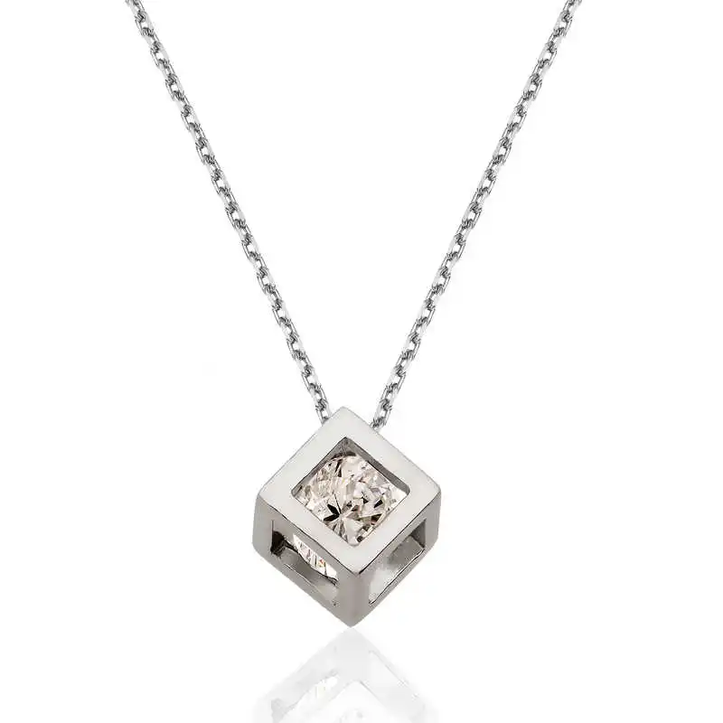 

Armagano 100% 925 Sterling Silver Cube Single Stone Lady Necklace Quality and Original Women Amulets