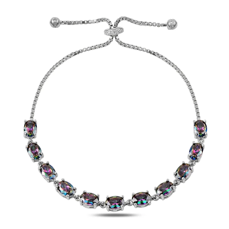 

Silver 925 Sterling Mystic Topaz Zirconia stone Watercourse Elevator Bracelet