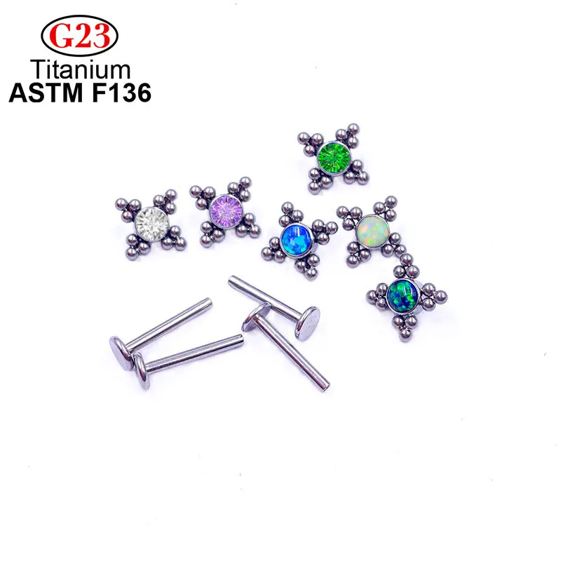 G23 Astm F136 Titanium 16g Opal Nose Piercing Internal Thread Labret