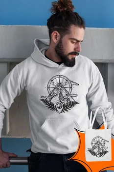 

Angemiel Wear Nature And Compass White Male Hooded Sweatshirt Bags Kombin