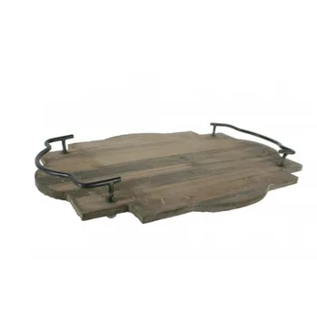 

Tray or center tables lifelike wood with handles vintage style. Measurements: 5x44x32 cm.