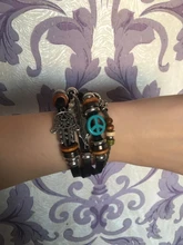 Pulsera Vintage de cuero Natural para hombre y mujer, turquesas naturales trenzadas hechas a mano, cuerda de ojo malvado, brazalete con abalorios, joyería