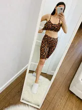 Conjunto de Sujetador deportivo sin costuras con estampado de leopardo para mujer, pantalones cortos de motorista, ropa de entrenamiento de 2 piezas, ropa de deporte para correr
