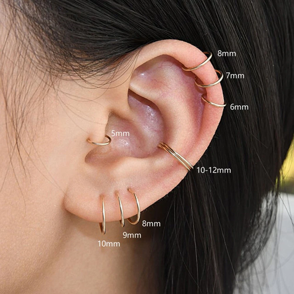 Domino Handmade Small Gold Filled Hoop Earrings Minimalist For Earlobe