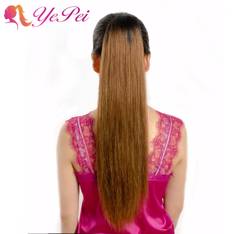 

Brazilian Ombre Straight Drawstring Ponytail Human Hair Clip In Extensions For Black Women 12"-22" 1B/30# Yepei Hair
