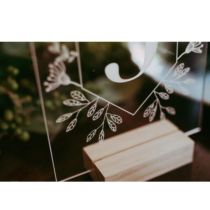  Acrylic Calligraphy Table Numbers With Wood Holder Set Wedding Event Shower Number Sign Personalize