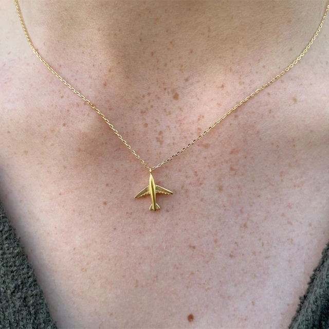 Gold Airplane Charm Pendant Necklace