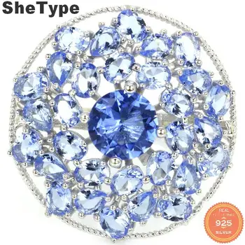 

27x27mm SheType 5.3g Rich Blue Violet Tanzanite Gift For Woman's 2019 925 Solid Sterling Silver Rings