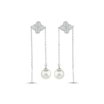 

Angemiel 925 Sterling Silver Pearl & Zircon Cubic Zirconia Dangle Earrings