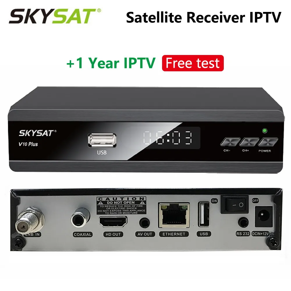 

IPTV Decoder SKYSAT V10 Plus Satellite Receiver with 1 year IPTV Subscripton French Arabic UK USA Xtream IPTV m3u CCCams Cline