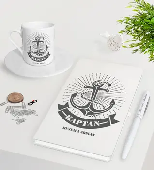 

Personalized Captain White Notebook Pen Turkish coffee Cup Seti-7