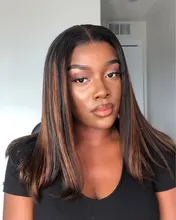 Nabeauty-Peluca de cabello humano con encaje frontal en T para mujeres negras, postizo de encaje transparente con reflejos marrón, nudos blanqueados, Remy