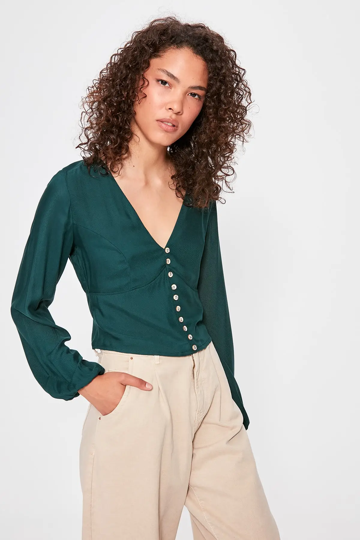 

Trendyol Petrol Crop Top Blouse TWOAW20BZ0902