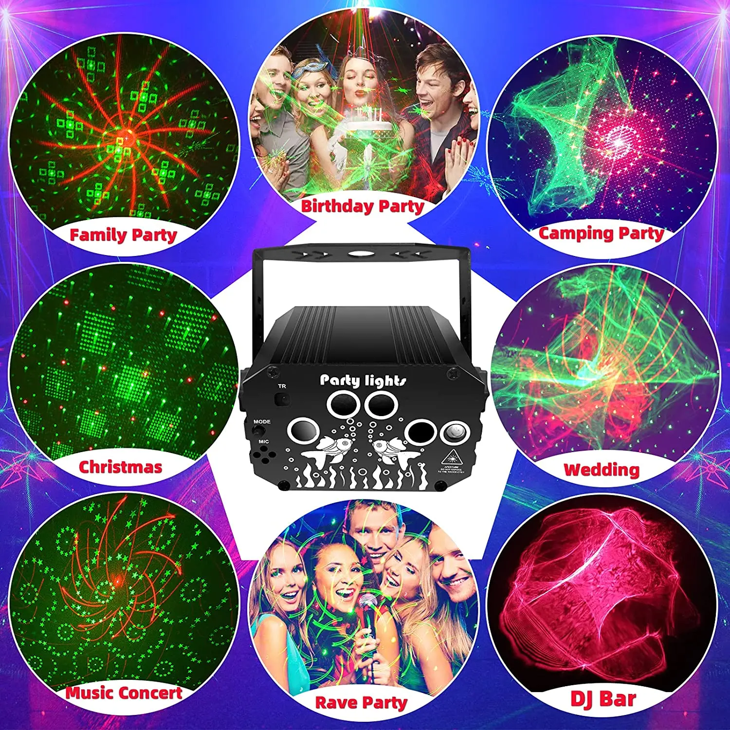 Atotalof Dj Laser Party Light Northern Lights USB Strobe Laser Lights 60in1 Pattern for Club Christmas Birthday Stage Projector