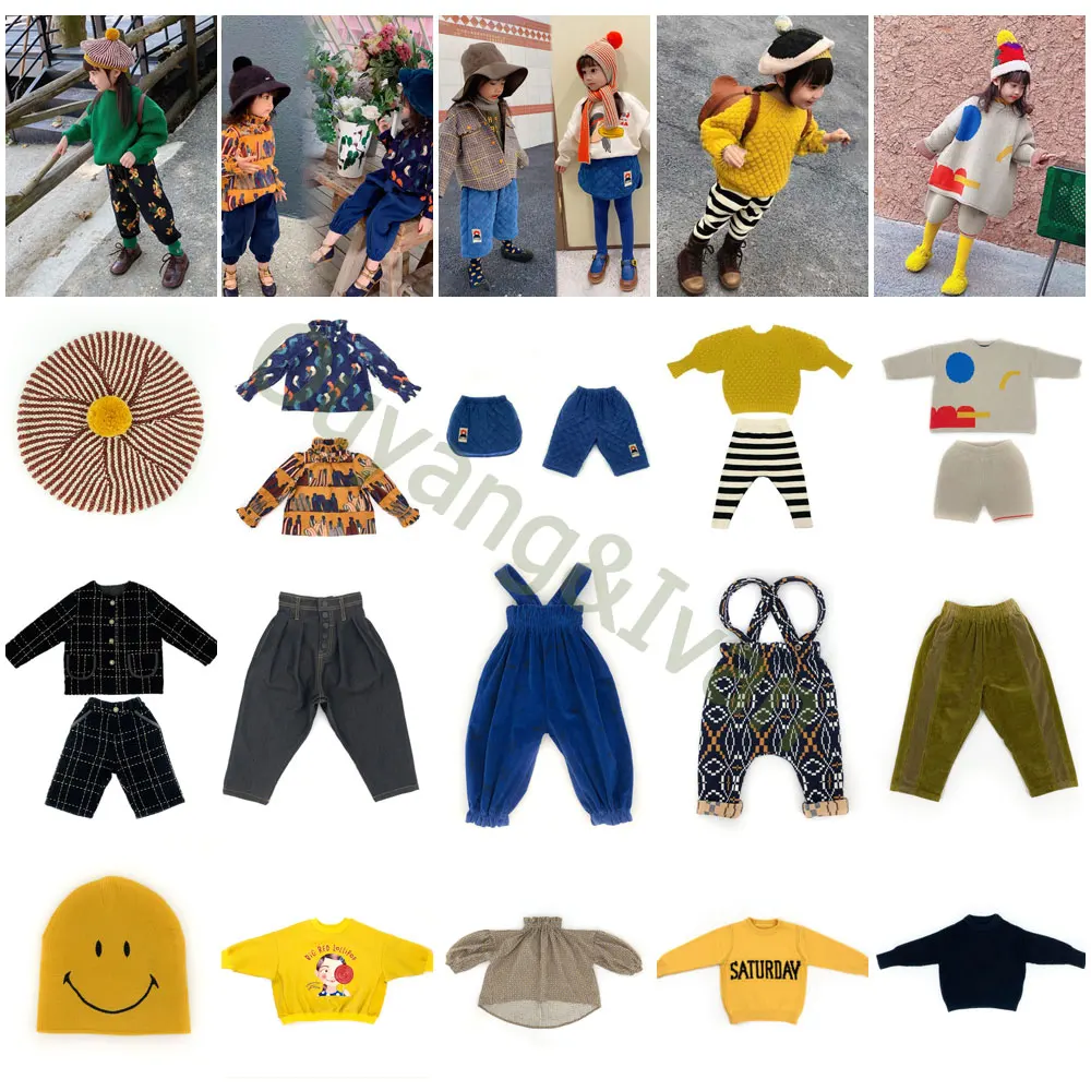 In Stock MF Children Fashion Dress Girl Sweater Set Student Loose Warm Pants Cute Shirt Blouse |