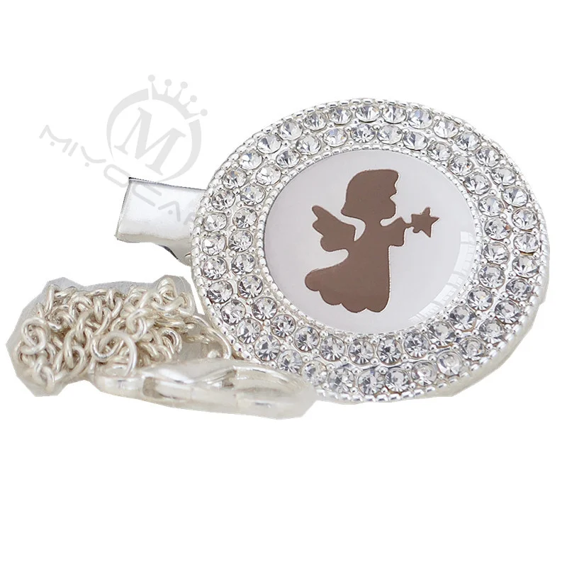 MIYOCAR lovely symbol unique silver bling pacifier clip pacifier holder white symbol with gold chain dummy clip LS-GW