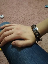 Pulsera de cuero para hombre y mujer, brazalete de joyería con varias capas, estilo Punk turco, mal de ojo, de acero inoxidable