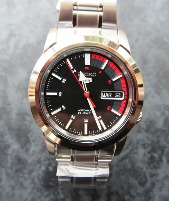 Men's automatic watch Seiko 5 SNKK31K1 dial black red strap steel automatic  men's watch black dial stainless steel bracelet|Mechanical Watches| -  AliExpress