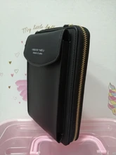 Billetera Color sólido de cuero para mujer, bolso de hombro, para teléfono móvil, billetera de cuero