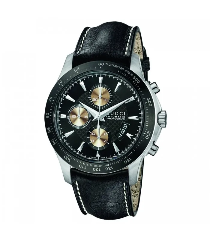 GUCCI часы G-TIMELESS кранограф автоматический черный циферблат кожаный для мужчин YA126215