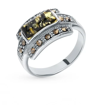 

Silver ring with marcasites and amber sunlight sample 925 test