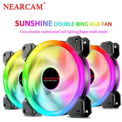 Nekcam – ventilateur de refroidissement RGB sans fil, silencieux, double ouverture, couleur changeante, pour ordinateur de bureau, 12cm 