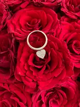 Anillo con colgante de corazón para mujer, sortija de circón blanco, oro amarillo/Blanco/oro rosa, compromiso, joyería de boda para mujer