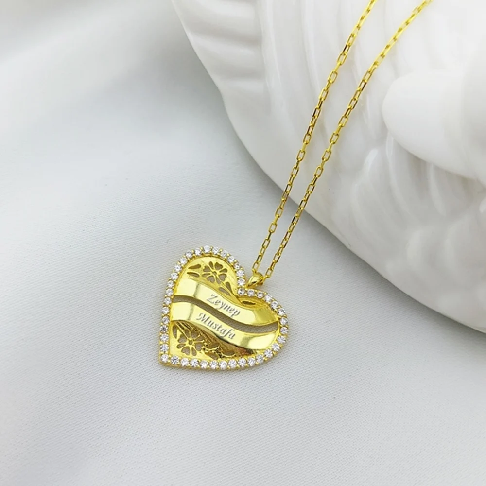 

Vaoov 925 Sterling Silver Two Names Personalized Heart Necklace