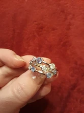 Huitan-anillos de banda estilo Partysu para mujer, 3 filas con piedra redonda de circón Blanco/azul, anillos y joyas para boda para mujer, artículo Simple