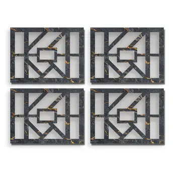 

Mirrored decorative wall decor painted marble pattern black gold silver office Living Room restaurant lobby decorative table set medium