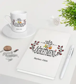 

Personalized The Year 'S Best Teacher White Notebook Pen Turkish coffee Cup Seti-2