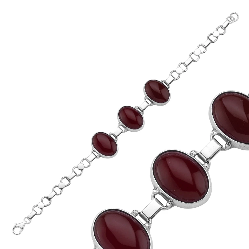 

Silver 925 Sterling Red Agate Stone Oval Hand Handwork Bracelet