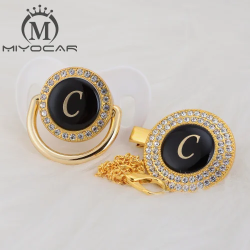 LC-2 0-6M MIYOCAR золото серебро имя инициалы буквы C прекрасный bling соска и соска клип набор BPA бесплатно пустышка bling уникальный дизайн LC - Цвет: LC-2 0-6M