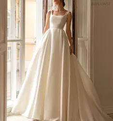 Lace Up Vestido De Noiva Satin Wedding Dresses 2022 A-line Square Collar Cheap Boho Wedding Gown Bridal Dresses For Brides