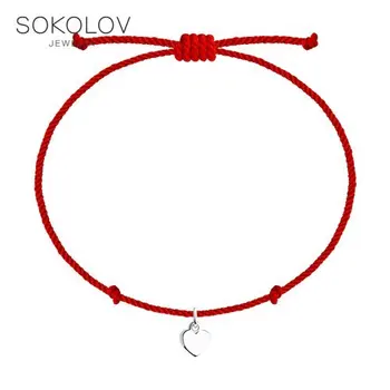 

Bracelet silver SOKOLOV Red Thread String, fashion jewelry, 925, women's/men's, male/female, red thread string, red thread for hand, women's male