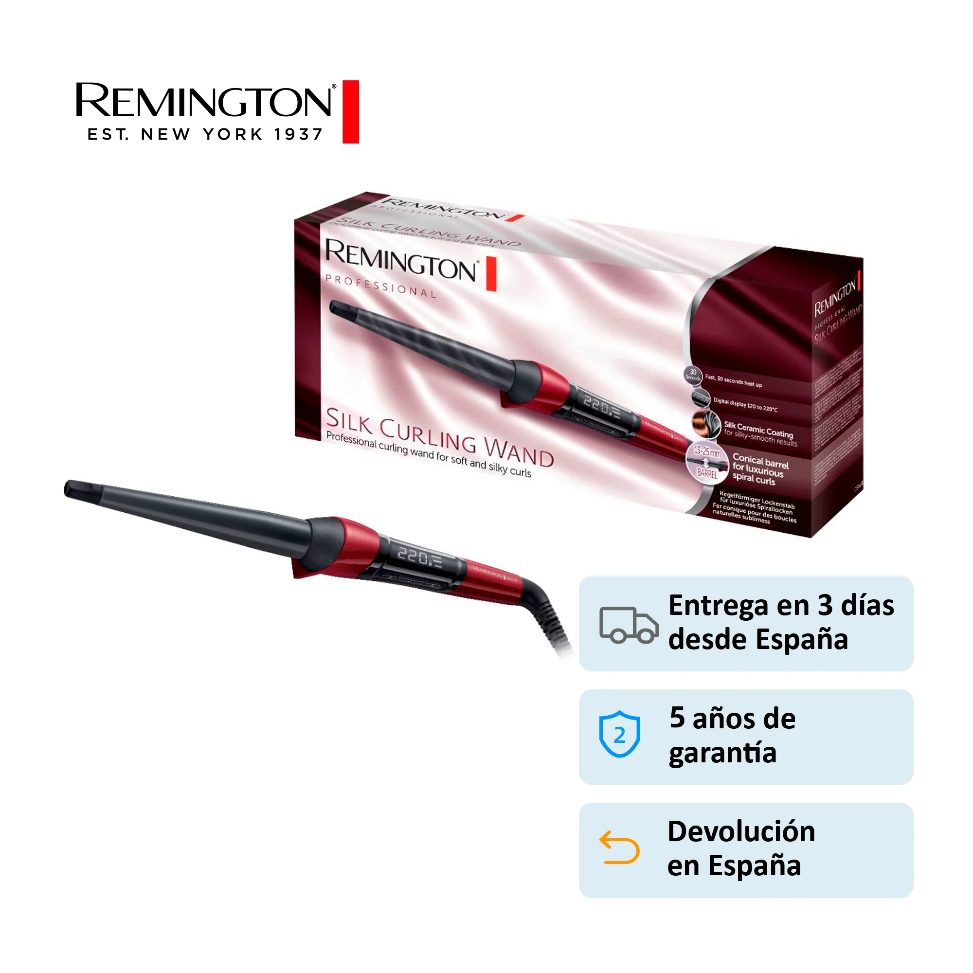Personalmente Parche Samuel Remington Silk CI96W1 Rizador de pelo, Pinza de 13 a 25 mm, Cerámica  Sedosa, Digital, Punta Fría, Negro y Rojo|Difusores de pelo| - AliExpress