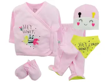 

Girls Baby Newborn clothing set Five pieces set %100 Cotton Fabric Baby Bee baby summer clothes Pink baby set yellow baby set