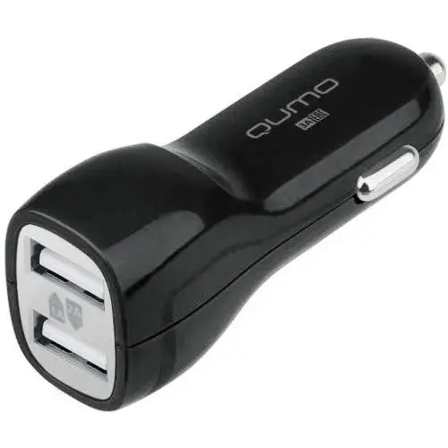 Автомобильный адаптер питания Qumo Auto Energy зарядка 3А 2 USB-порта плюс кабель Lightning для Apple, чёрный